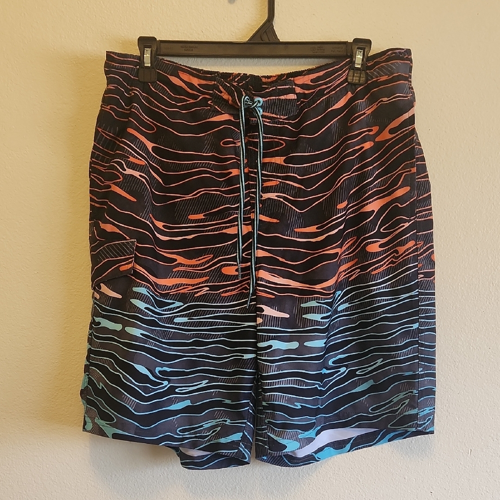 George Men's Large Orange and Blue Swim Shorts NWOT